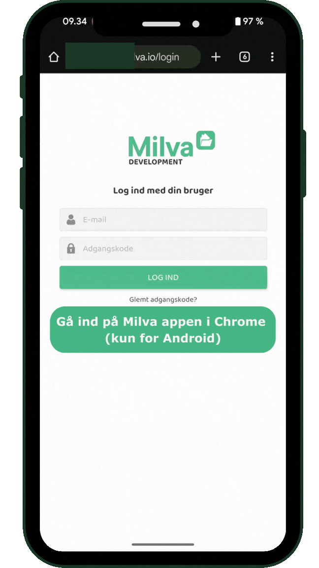 Gå ind på Milva appen (Android)