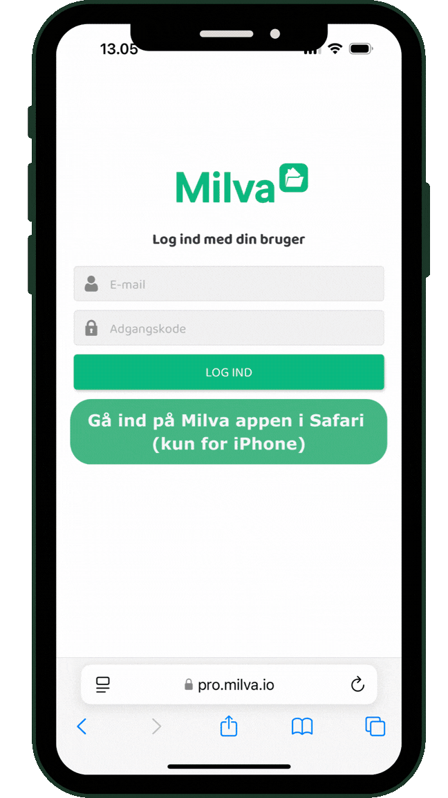 Gå ind på Milva appen (iPhone)